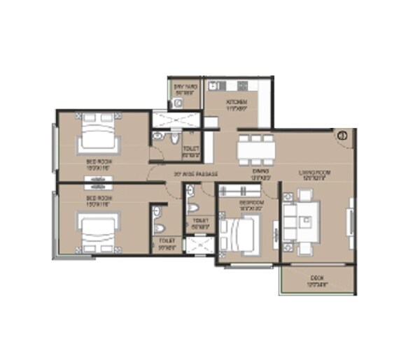 Floor plan of 3 BHK 900 Sq. Ft. Apartment in Kabra Primera, Mumbai