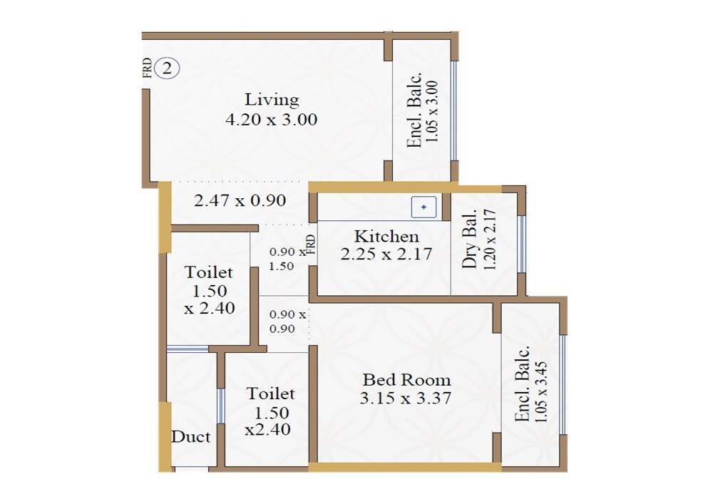 Floor plan of 1 BHK 560 Sq. Ft. Apartment in Kabra Residency Park, Mumbai