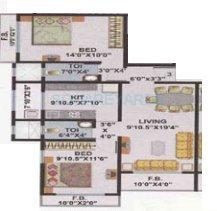 Floor plan of 2 BHK 1070 Sq. Ft. Apartment in Kabra Suvarna Deepak, Mumbai