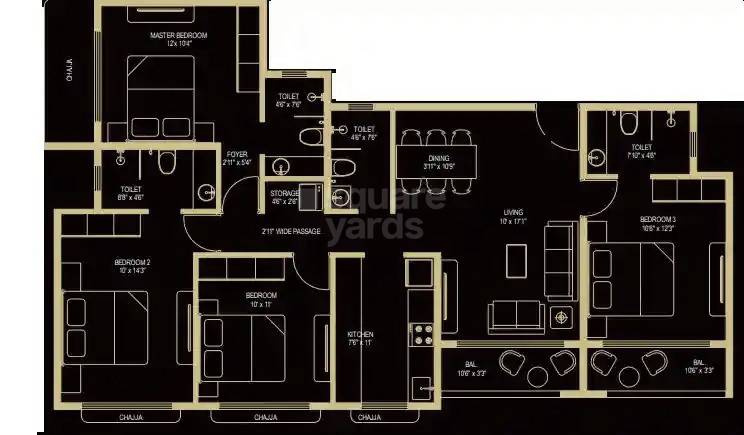 Floor plan of 4 BHK 1090 Sq. Ft. Apartment in Kabra Tiara, Mumbai