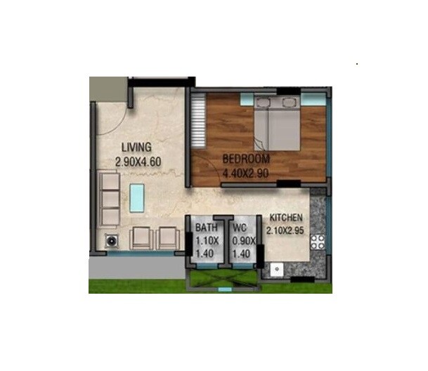 Floor plan of 1 BHK 341 Sq. Ft. Apartment in Kadri Residency, Mumbai