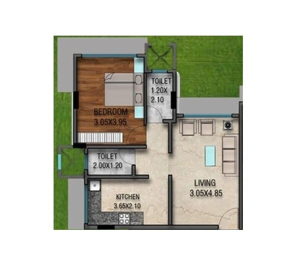 Floor plan of 1 BHK 485 Sq. Ft. Apartment in Kadri Residency, Mumbai