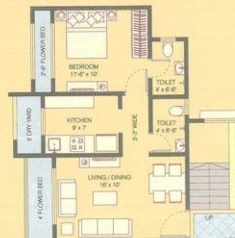 Floor plan of 1 BHK 725 Sq. Ft. Apartment in Kailash Heights Kandivali, Mumbai