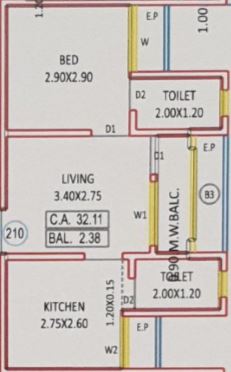 Kalash Sparkle Heights Phase 1 1 BHK Layout