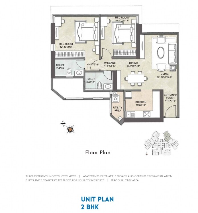 Floor plan of 2 BHK 1283 Sq. Ft. Apartment in Kalpataru Aspire, Mumbai