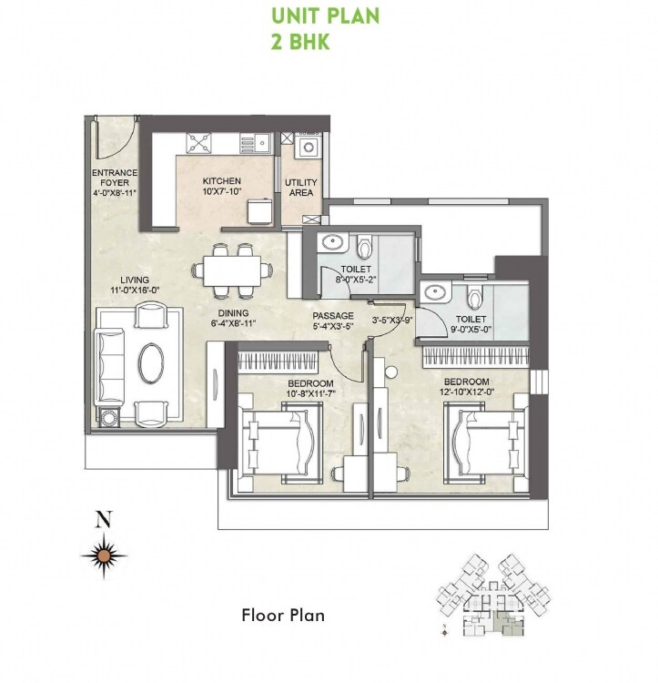 Floor plan of 2 BHK 1294 Sq. Ft. Apartment in Kalpataru Aspire, Mumbai