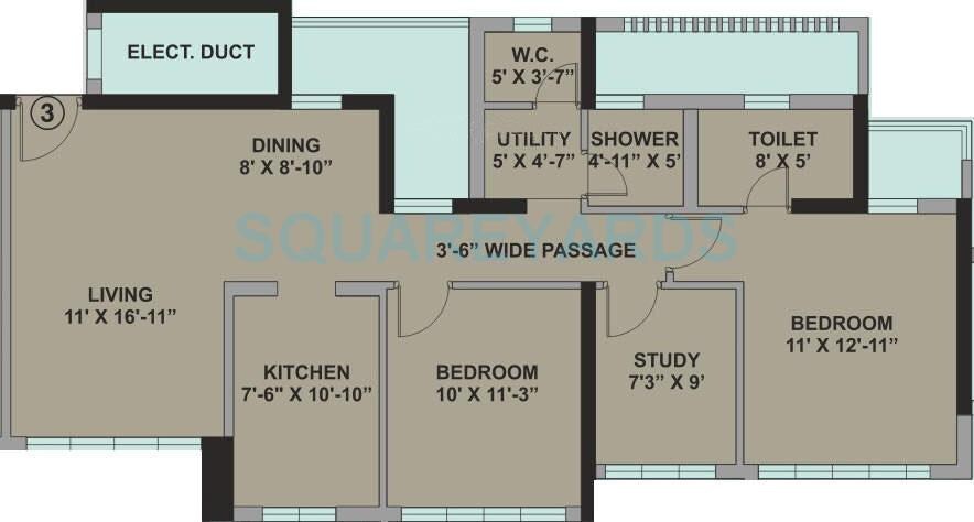 Floor plan of 2 BHK 1360 Sq. Ft. Apartment in Kalpataru Aura, Mumbai