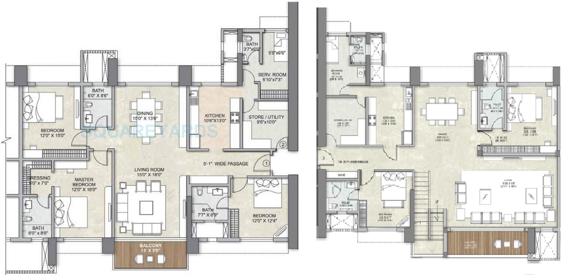 Floor plan of 5 BHK 3855 Sq. Ft. Apartment in Kalpataru Avana, Mumbai