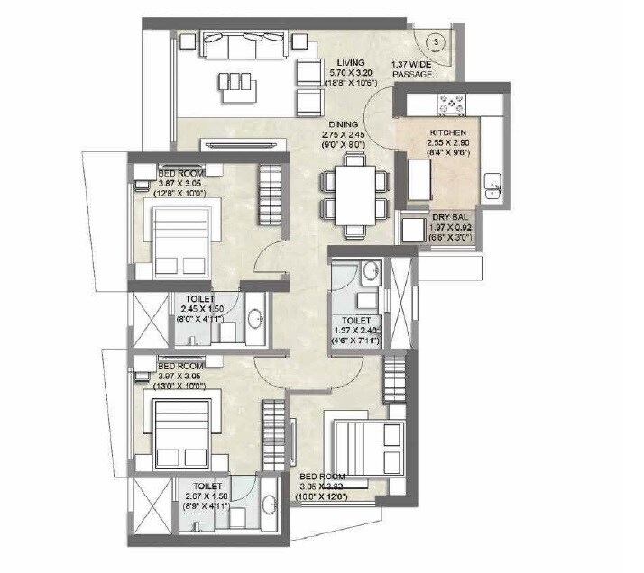 3 BHK 1509 Sq. Ft. Apartment