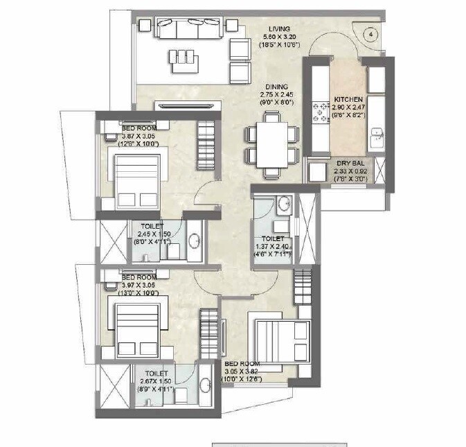 3 BHK 1530 Sq. Ft. Apartment