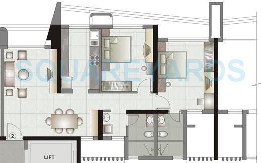 Floor plan of 2 BHK 1287 Sq. Ft. Apartment in Kalpataru Gardens 1, Mumbai