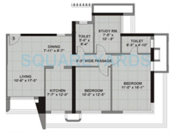 Floor plan of 2 BHK 1220 Sq. Ft. Apartment in Kalpataru Gardens 2, Mumbai