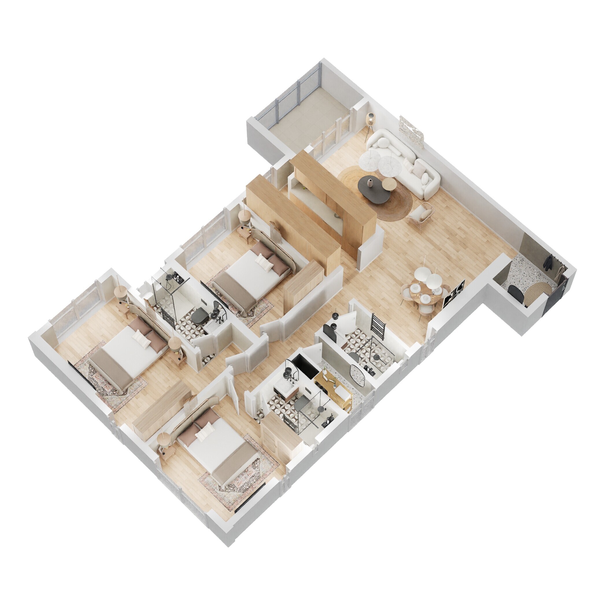 Floor plan of 3 BHK 1098 Sq. Ft. Apartment in Kalpataru Imperia, Mumbai