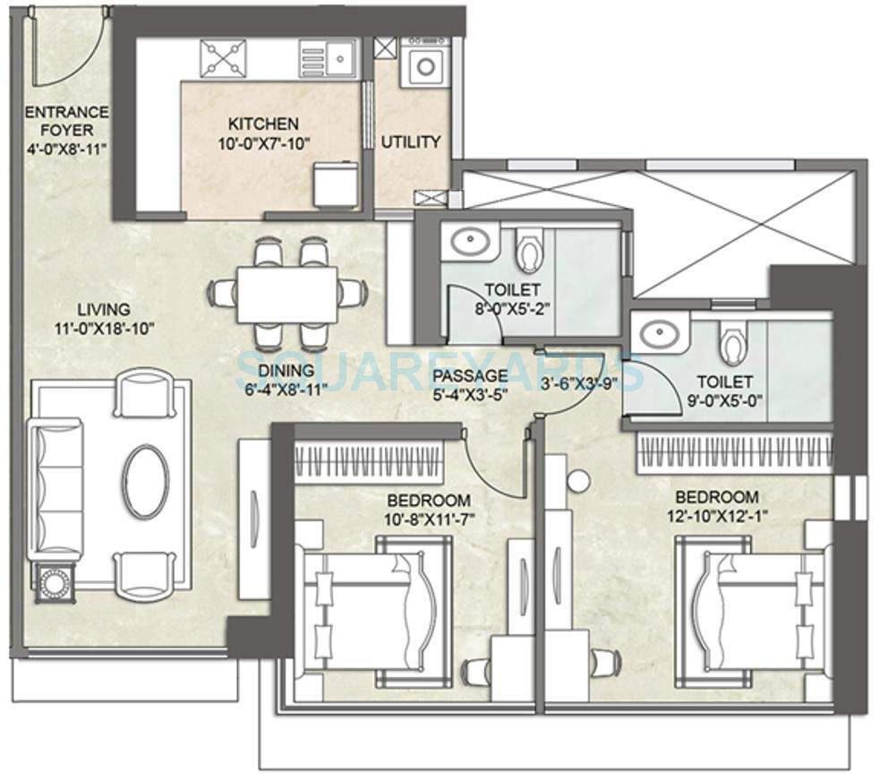 Floor plan of 2 BHK 1331 Sq. Ft. Apartment in Kalpataru Imperial, Mumbai