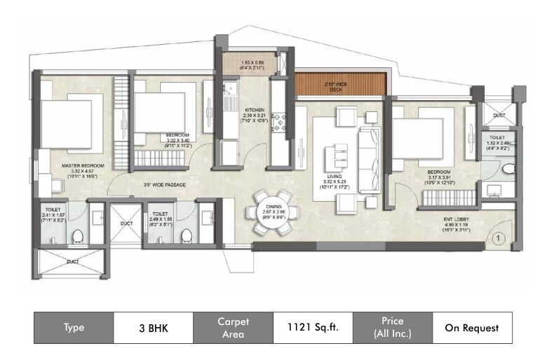 3 BHK Apartment at Kalpataru Magnus, Bandra East – for Rent