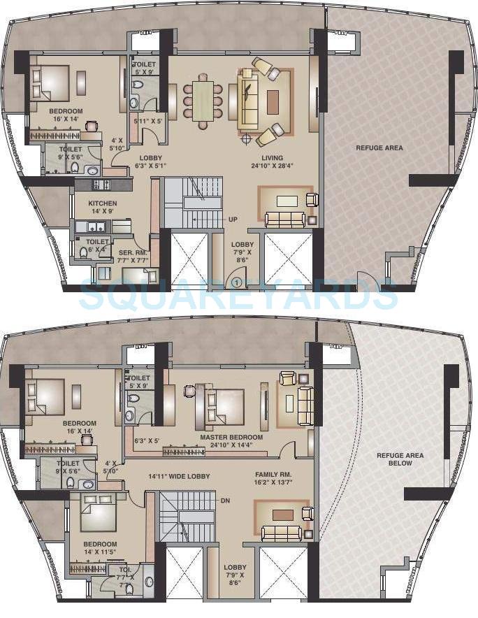 Floor plan of 4 BHK 3900 Sq. Ft. Apartment in Kalpataru Pinnacle, Mumbai