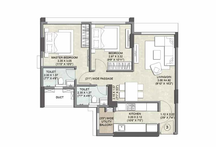 2 BHK 657 Sq. Ft. Apartment