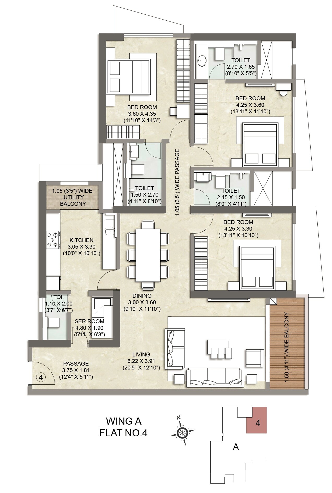  3 BHK Apartment at Kalpataru Radiance, Goregaon West – for Rent