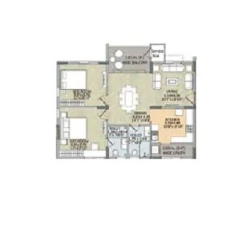 Floor plan of 2 BHK 1135 Sq. Ft. Apartment in Kalpataru Residency Mumbai, Mumbai