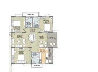 Floor plan of 3 BHK 1700 Sq. Ft. Apartment in Kalpataru Residency Mumbai, Mumbai
