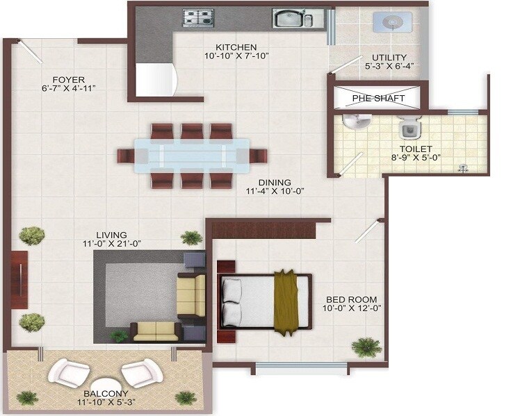 Floor plan of 1 BHK 535 Sq. Ft. Apartment in Kalpataru Shravasti Mumbai, Mumbai