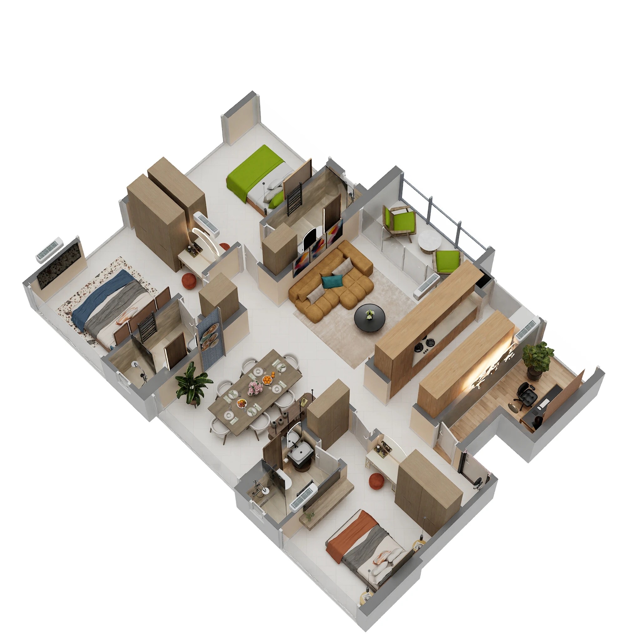 Floor plan of 3 BHK 1293 Sq. Ft. Apartment in Kalpataru Solace, Mumbai