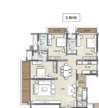 Floor plan of 3 BHK 1633 Sq. Ft. Apartment in Kalpataru Solitaire, Mumbai