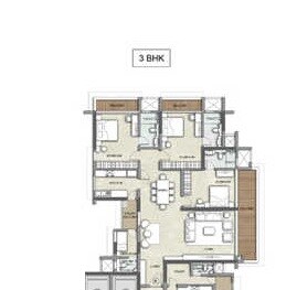 Floor plan of 3 BHK 1870 Sq. Ft. Apartment in Kalpataru Solitaire, Mumbai