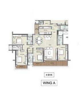 Floor plan of 4 BHK 2300 Sq. Ft. Apartment in Kalpataru Solitaire, Mumbai