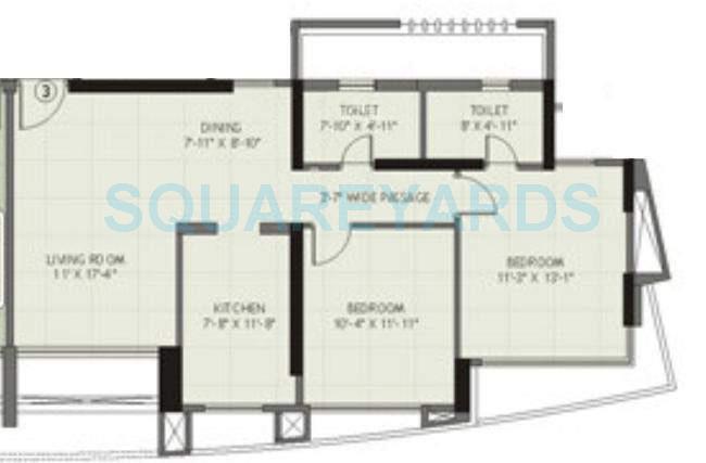 Floor plan of 2 BHK 1100 Sq. Ft. Apartment in Kalpataru Towers, Mumbai
