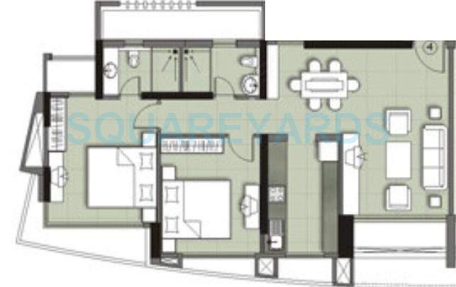 Floor plan of 2 BHK 1125 Sq. Ft. Apartment in Kalpataru Towers, Mumbai