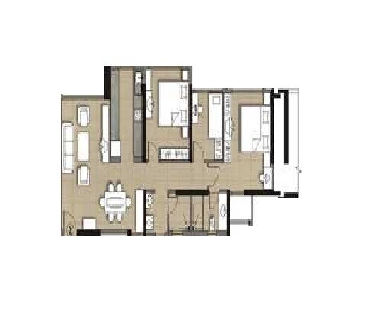 Floor plan of 2 BHK 1100 Sq. Ft. Apartment in Kalpataru Towers Kandivali, Mumbai