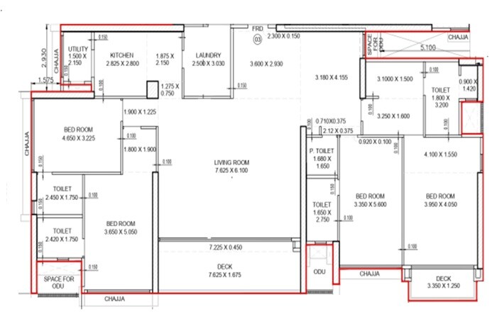 Floor plan of 4 BHK 2127 Sq. Ft. Apartment in Kalpataru Vian, Mumbai
