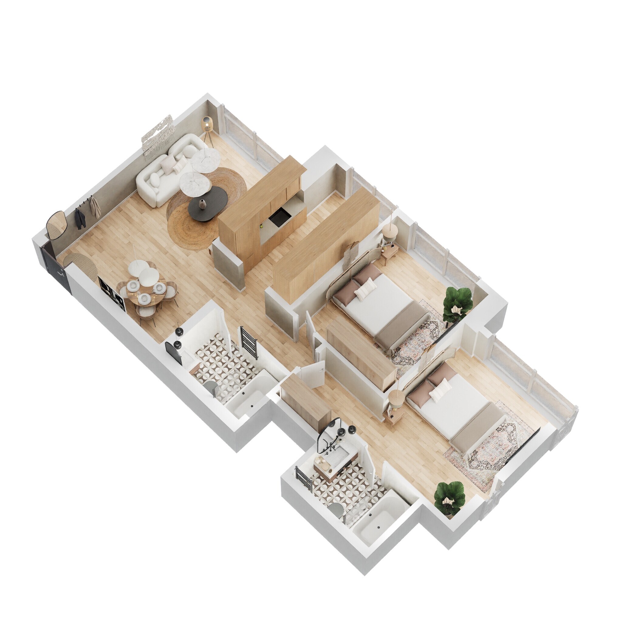 2 BHK 740 Sq. Ft. Apartment