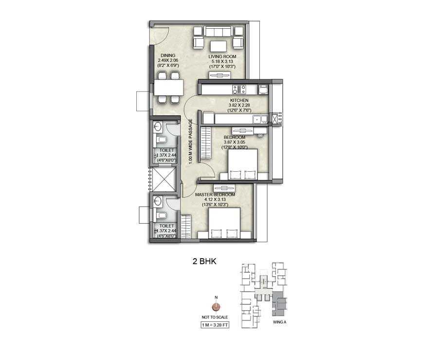 Floor plan of 2 BHK 759 Sq. Ft. Apartment in Kalpataru Yashodhan, Mumbai