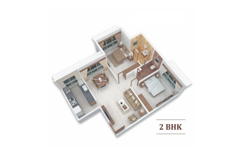 Floor plan of 2 BHK 624 Sq. Ft. Apartment in Kalpsutra Chandra Darshan Aradhya, Mumbai
