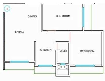 Floor plan of 2 BHK 1150 Sq. Ft. Apartment in Kamala Matrubhumi Apartment, Mumbai