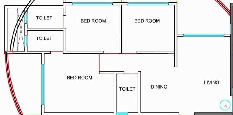 Floor plan of 3 BHK 1650 Sq. Ft. Apartment in Kamala Matrubhumi Apartment, Mumbai