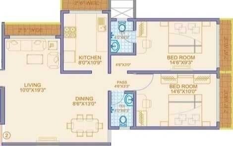 Floor plan of 2 BHK 711 Sq. Ft. Apartment in Kamala Siddheshwar, Mumbai