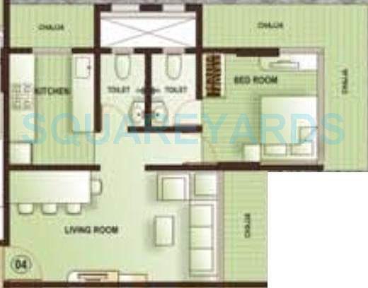 Floor plan of 1 BHK 680 Sq. Ft. Apartment in Kamla Aquina, Mumbai