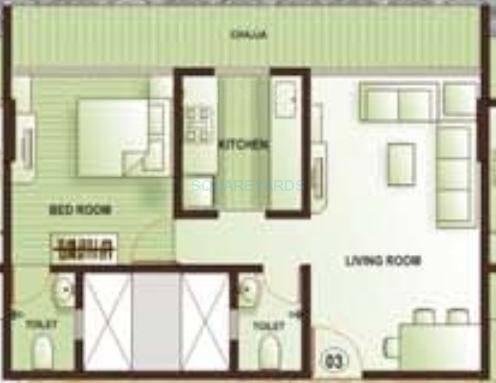 Floor plan of 1 BHK 700 Sq. Ft. Apartment in Kamla Aquina, Mumbai