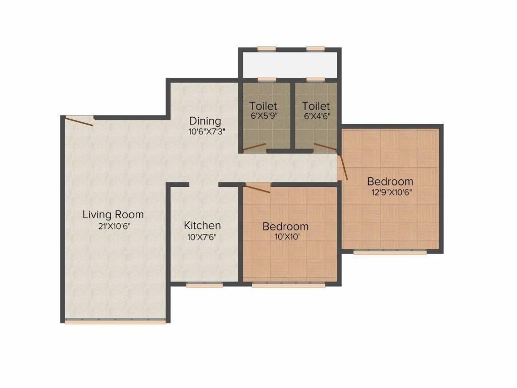 Floor plan of 2 BHK 1180 Sq. Ft. Apartment in Kamla Aquina, Mumbai