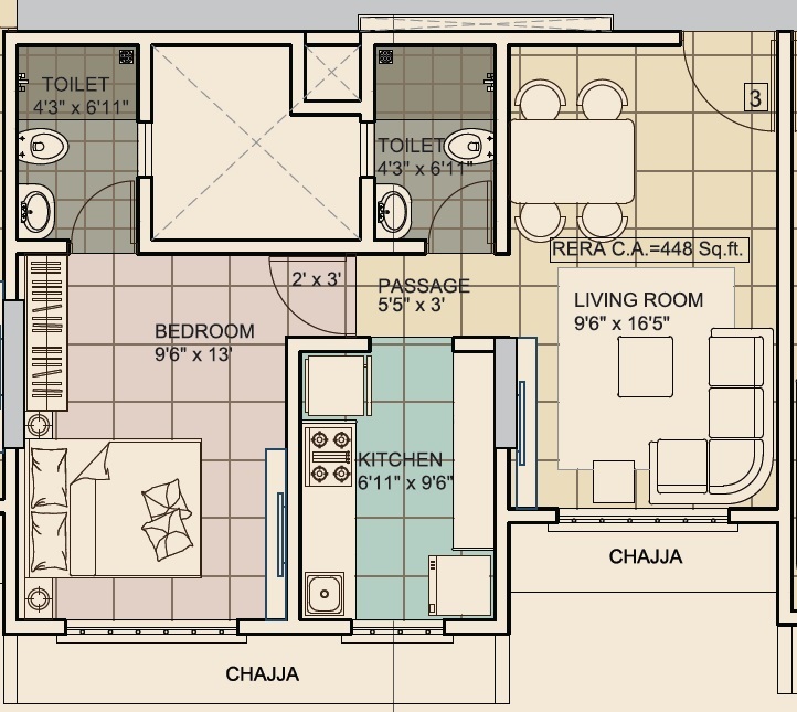 1 BHK 448 Sq. Ft. Apartment in Kamla Lucky