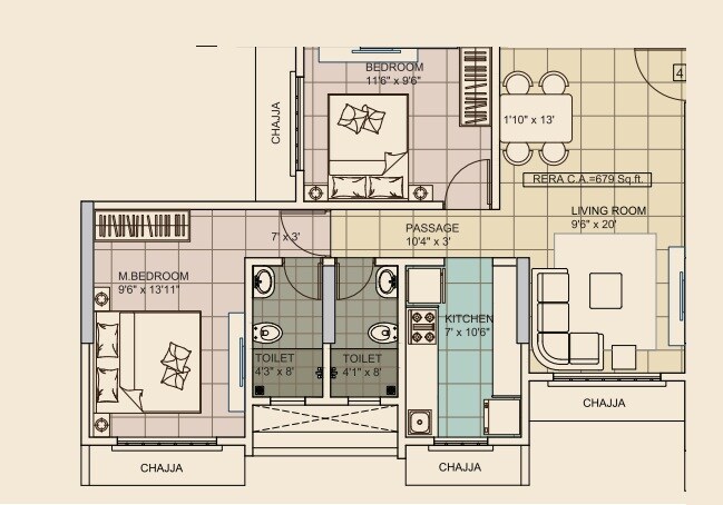 2 BHK 679 Sq. Ft. Apartment