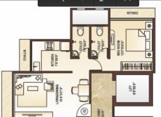 Floor plan of 1 BHK 751 Sq. Ft. Apartment in Kamla Prathamesh Residency, Mumbai