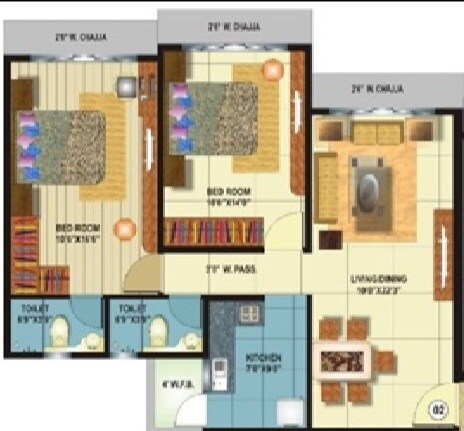 Floor plan of 2 BHK 1125 Sq. Ft. Apartment in Kamla Sai Jai Bhavani, Mumbai