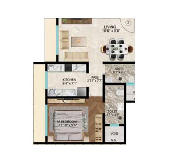 Floor plan of 1 BHK 449 Sq. Ft. Apartment in Kamla Siddhivinayak, Mumbai