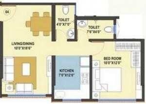 Floor plan of 1 BHK 675 Sq. Ft. Apartment in Kamla White Field, Mumbai
