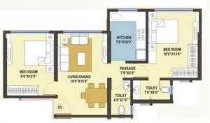 Floor plan of 2 BHK 925 Sq. Ft. Apartment in Kamla White Field, Mumbai