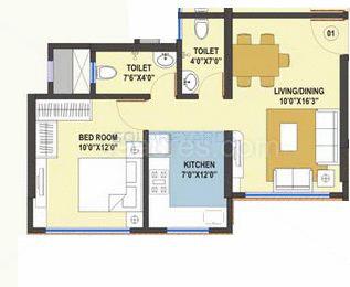 Floor plan of 1 BHK 725 Sq. Ft. Apartment in Kamla White Orchid, Mumbai
